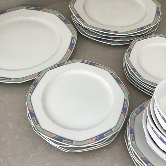 CHRISTOPER STUART FINE CHINA SOUTHWEST DESIGN 22 PIECE DINNER SET PLATES - Picture 3 of 11